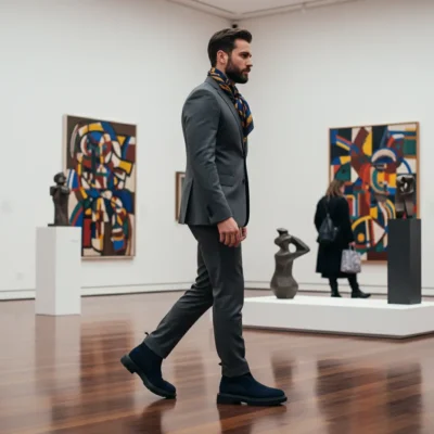 Muške teget chelsea čizme su elegantna i svestrana alternativa klasičnoj crnoj. Lako se obuvaju, udobne su i savršene za smart-casual izgled.