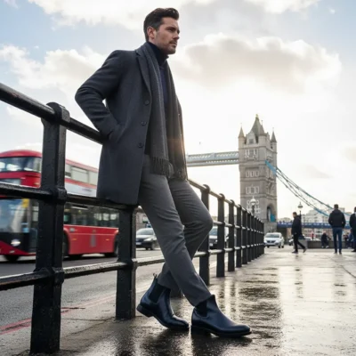 Muške teget chelsea čizme su elegantna i svestrana alternativa klasičnoj crnoj. Lako se obuvaju, udobne su i savršene za smart-casual izgled.