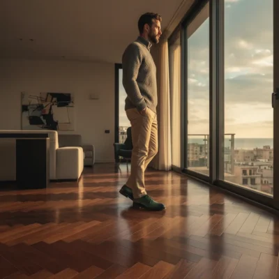 Maslinaste muške Derby cipele sa otvorenim pertlanjem. Odličan izbor za smart-casual stil i jesenje kombinacije. Kvalitetna izrada od kože.