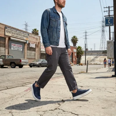 Casual teget muške patike u teget-beloj kombinaciji donose sportsku eleganciju u vaš garderober. Nepogrešivo se uklapaju uz svetli džins i pamučne majice.