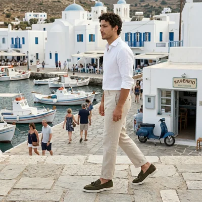 Lagane i moderne muške maslinasto zelene mokasine idealne su za opuštene letnje kombinacije. Maksimalan komfor i autentičan izgled tokom celog dana.